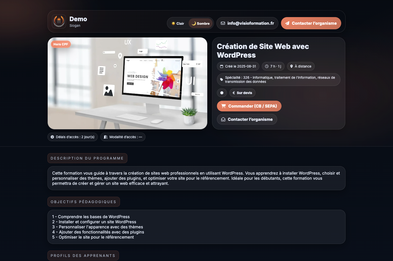 catalogue en ligne pour organisme de formation